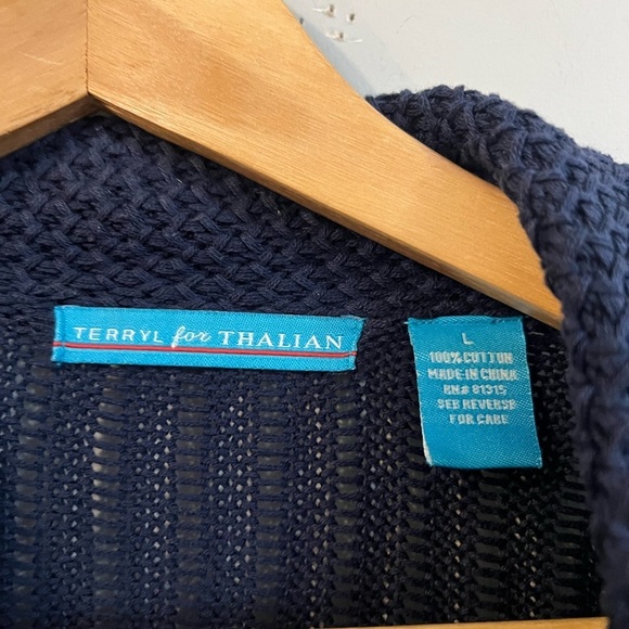 Terryl For Thalian Knit Sweater Cardigan Women's Large 100% Cotton Blue - Picture 3 of 4